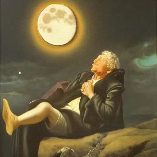 Prompt: An oil painting of Harry Carey gazing at the moon (1688)