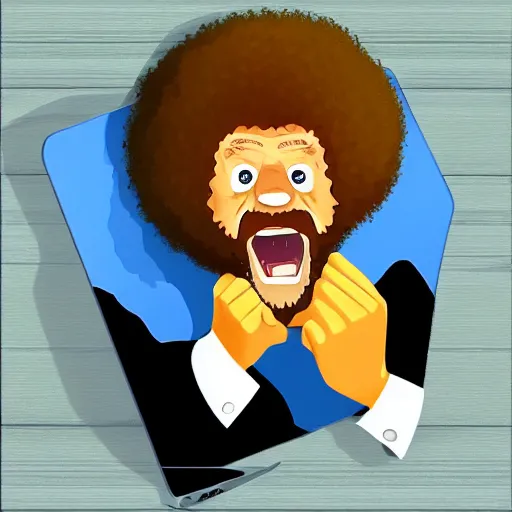 Image similar to angry bob ross screaming at his laptop