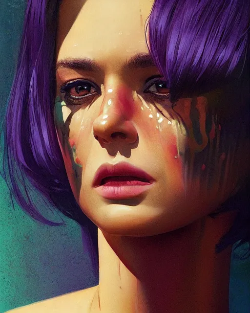 Image similar to half - lizard woman with cute - fine - face, pretty face, oil slick hair, realistic shaded perfect face, extremely fine details, by realistic shaded lighting, dynamic background, poster by ilya kuvshinov katsuhiro otomo, magali villeneuve, artgerm, jeremy lipkin and michael garmash and rob rey, and silvain sarrailh