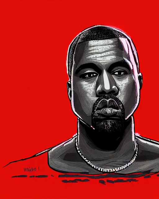 Image similar to Malika Favre illustration of Kanye West on red background