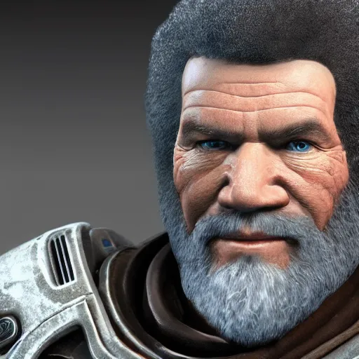 Image similar to Portrait of Bob Ross in Gears of War, gloomy unreal engine 5 render