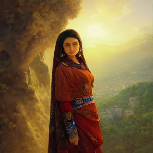 Prompt: portrait of a afghani woman ( 3 5 ) from afghanistan in 2 0 2 1, an oil painting by ross tran and thomas kincade