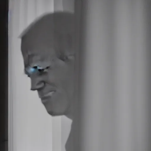 Image similar to dark setting, night time, I look at my window at night to see Joe Biden with red bloodshot eyes creepily staring through my window