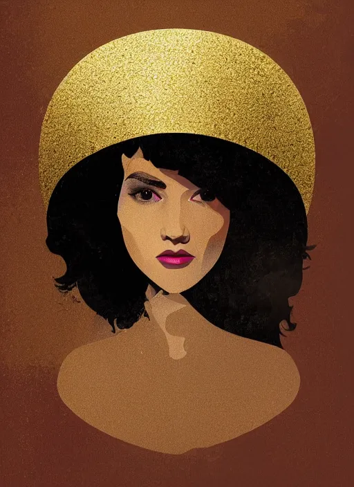 Image similar to a portrait of a beautiful girl in a gold foil hat painted by Petros Afshar and James Gilleard