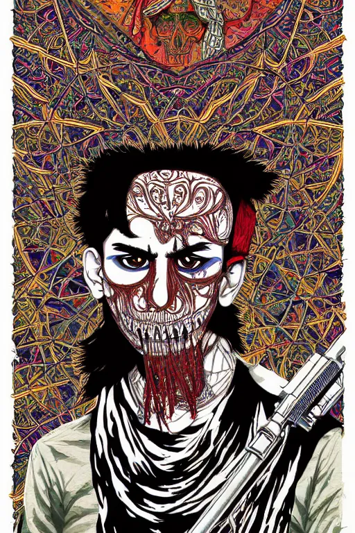 Prompt: taliban anarchy. symmetrical anatomy, very detailed design, complexity of the picture, with pop punk art style, colorful, accompanied by body, pure image without duplication, dribble popular, trending on pixiv, drawn by ilya kuvshinov and darbotz and vinicius gud and gustavo zambelli, intricate, ultra high definition, super scale rendered.