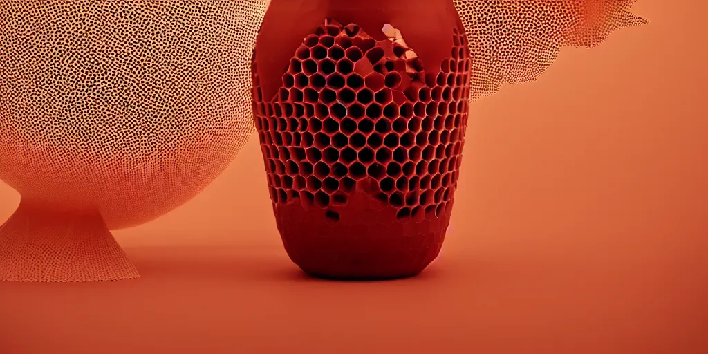 Image similar to honeycomb vase traditional design by tomas gabzdil libertiny, product design, film still from the movie directed by denis villeneuve with art direction by zdzisław beksinski, telephoto lens, shallow depth of field