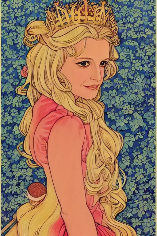 Image similar to britney spears as princess peach painted on wood!! by audrey kawasaki and mucha, blonde,, beautiful dress, long hair