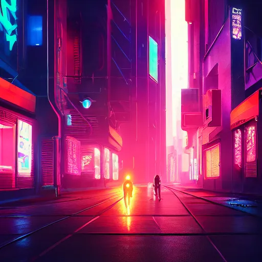 Image similar to professional photo of astronaut on cyberpunk street, synthwave, blade runner 2 0 4 9, hyperrealistic masterpiece, trending on artstation, cgsociety, kodakchrome, golden ratio, cinematic, composition, beautiful lighting, hyper detailed, sharp focus, octane render, 4 k, unreal engine