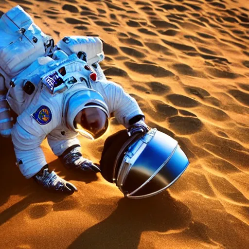 Image similar to an astronaut relaxing on the beach, dramatic lighting, cinematic, extremly high detail, photorealistic, cinematic lighting, nasa footage