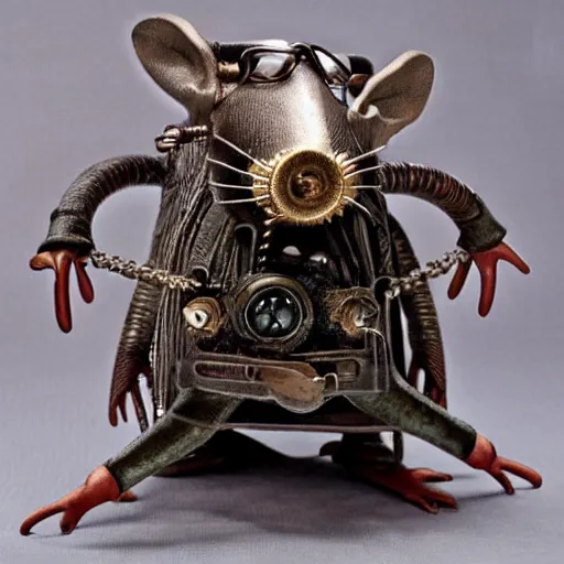 Prompt: a rat with steampunk googles, by HR Giger