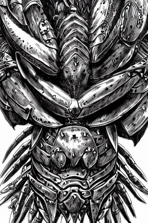 Prompt: human warrior, crab themed armour, crab claws symmetrical, highly detailed, digital art, needles, sharp focus, trending on art station, kentaro miura manga art style