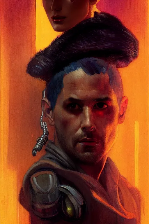 Image similar to character portrait cyberpunk blade runner 2 0 4 9 ( ( ( ( ( ( ( ( totally definitely not negative no not girl with the pearl earring inspired, well maybe a little ) ) ) ) ) ) ), character design, painting by gaston bussiere, katsuya terada, frank frazetta, tom of finland, trending on artstation