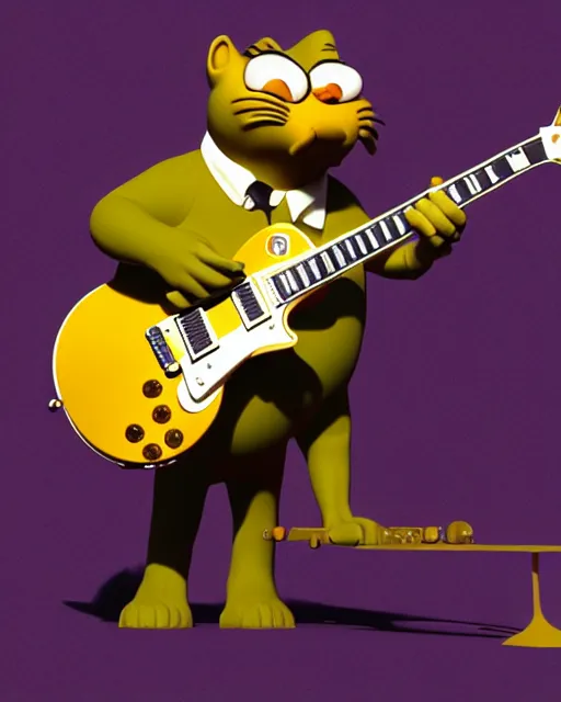 Image similar to garfield ( shredding on a gibson les paul, art by glenn fabry and frank frazetta, 3 d rendering by beeple, 8 k )