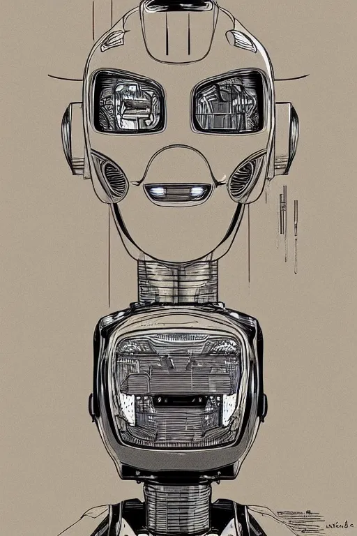 Image similar to A portrait of a robot by Moebius, trending on Artstation