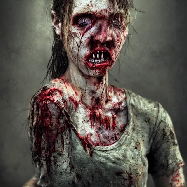Prompt: hyper realistic photo portrait redneck zombie woman cinematic, artstation
