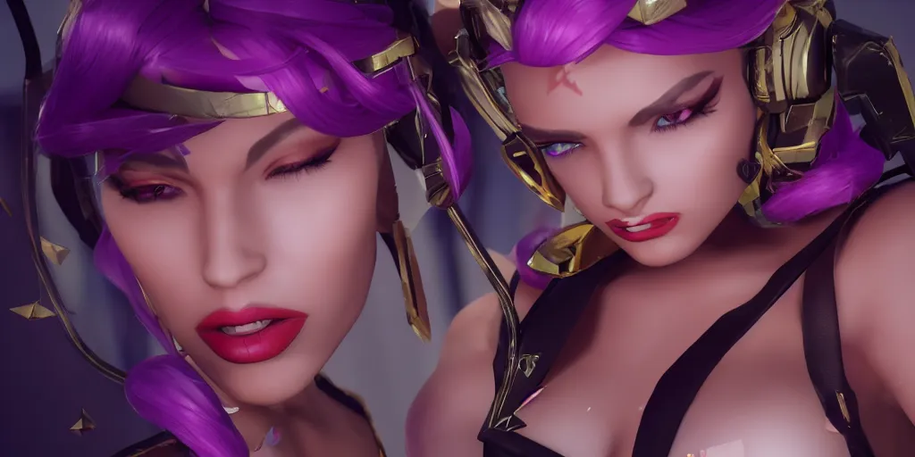 Image similar to still of pretty KDA More Miss Fortune (wild rift) close up in KDA More music video. 3d render, octane render, game art, realistic, highly detailed, trending on artstation, 4k, trending on artstation, pixar, cgsociety, unreal engine 5, redshift render, trending on artstation, blender, behance, cg