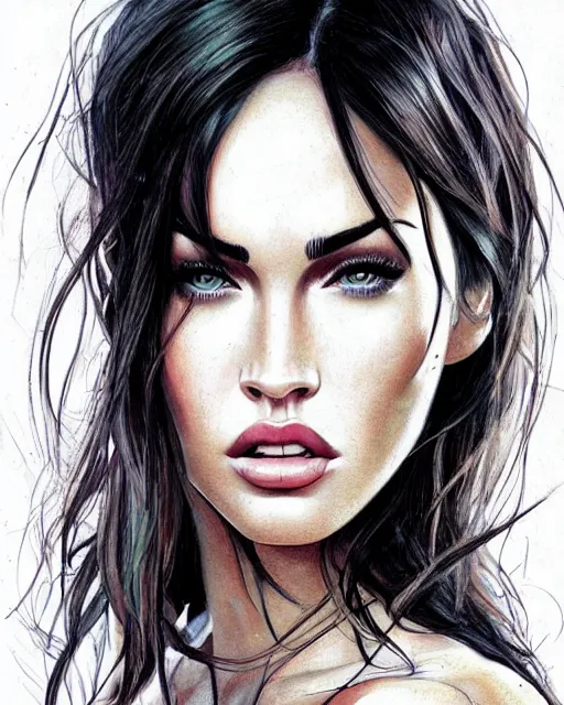 Image similar to portrait of megan fox, mixed art styles, beautiful, elegant, artstation, deviantart, behance, concept art, smooth, focus, by david w. mack