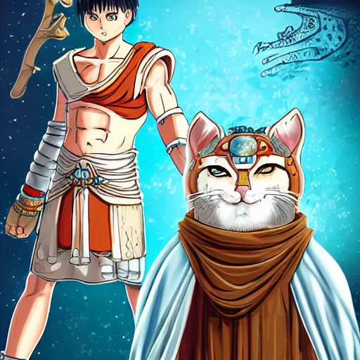 Prompt: illustration of the roman emperor augustus neko man half cat, character design, art station, epic, elegant, masterpiece of akira toriyama