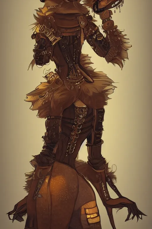 Image similar to an anthropomorphic steampunk fox, backlighting, trending on artstation, digital art, furry art, trending on furaffinity, fantasy art, by kawacy, view from behind