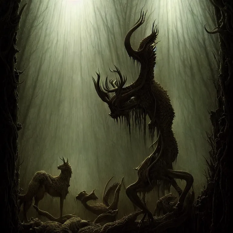 Image similar to epic professional digital art of hungry mystical creatures, moody atmospheric lighting, painted, intricate, detailed, foreboding, by leesha hannigan, wayne haag, reyna rochin, ignacio fernandez rios, mark ryden, iris van herpen,, epic, stunning, gorgeous, much wow, cinematic, masterpiece.