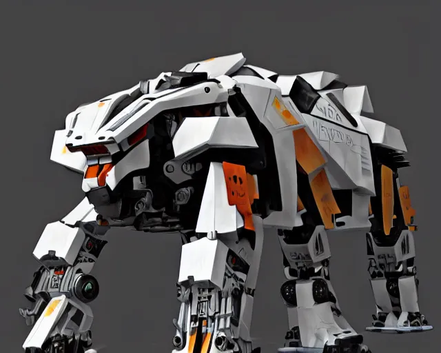 Prompt: an aztec voltron lion, robot cat, mecha cat, technical readout, cinematic poster, 3d model ZOIDS, white and black plate armor, symmetric full body sci-fi mecha, TIGERZORD, metal exoskeleton, mecha suit, horizon zero dawn, mystical armor plating, hyperfocal distance, ultra detailed, ultra realistic, 8k, cinematic view, photograph, lumion render, trending on artstation