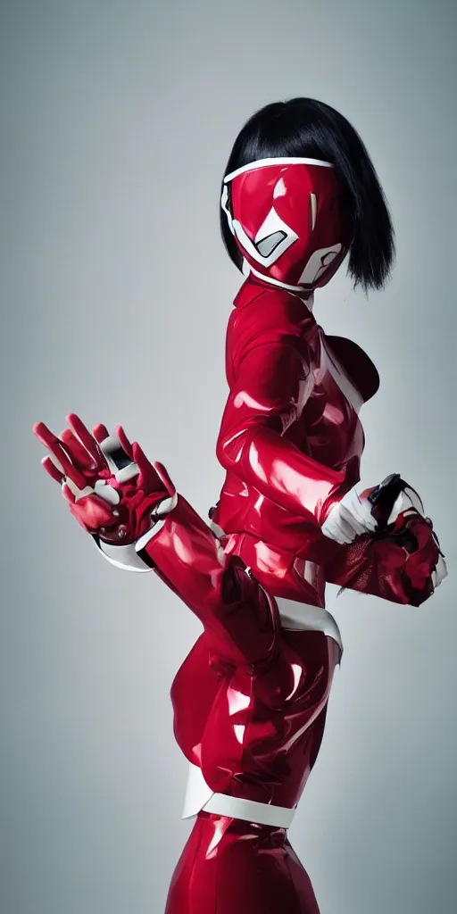 Image similar to portrait of a super sentai woman, editorial photography from vogue magazine, photography