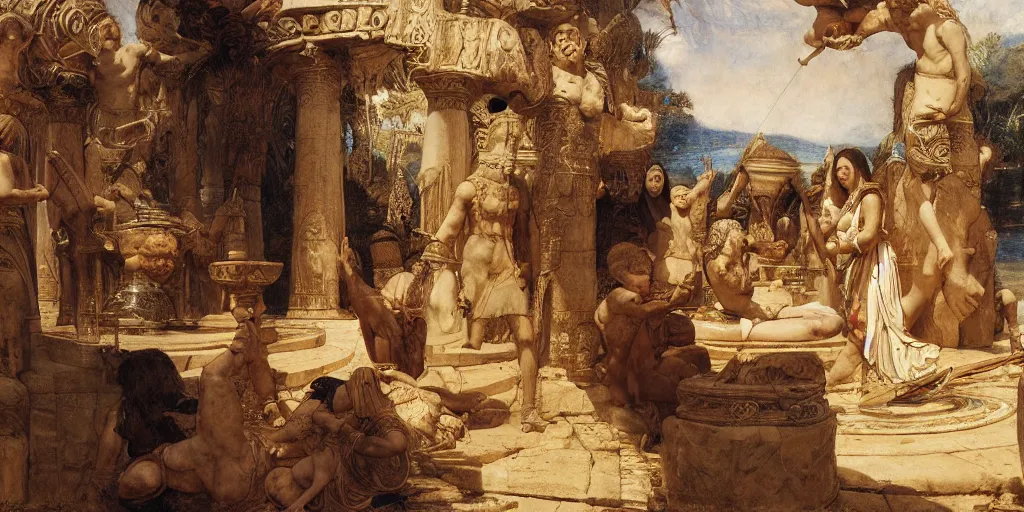 Prompt: fake oracles of Mesopotamian lie, by Edgar Maxence and Ross Tran and Michael Whelan and Da Vinci and Caravaggio and J.M.W Turner and Bruegel intricate line drawings, cinematic, establishing shot, 4k resolution,