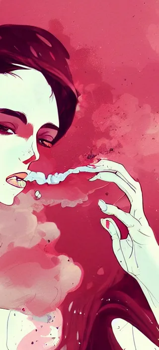 Image similar to lots of swirling, dreamy, thick smoke exhaled from a young woman's open mouth, by conrad roset, dramatic digital art, trending on artstation