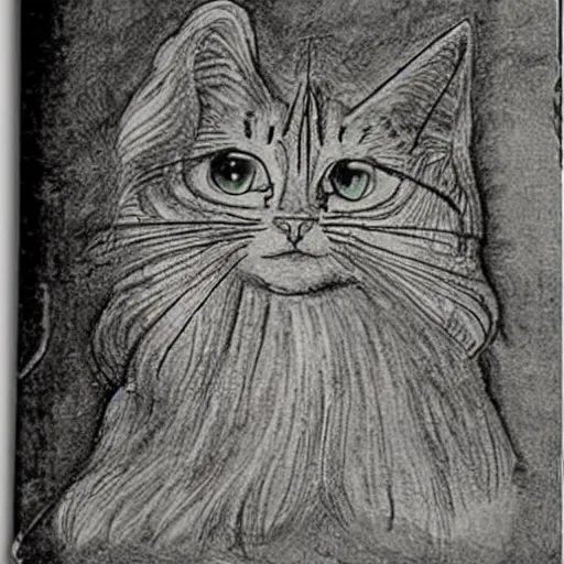 Prompt: da vinci ’ s sketchbook, showing the detailed design of cats,