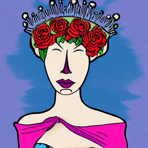 Image similar to a digital painting of a faceless woman wearing a crown made of mute color roses and a satin dress dada, surrealism, social realism, abstract expressionism, pop art, op art, minimalism