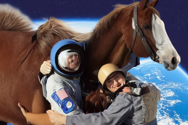 Image similar to horse hugging an astronaut