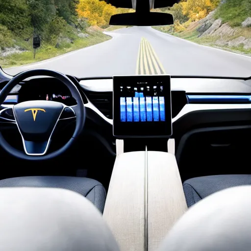 Image similar to Elon Musk driving a Rivian, Elon Musk Face seen through windshield