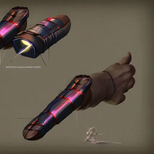 Image similar to a wrist - mounted weapon that fires energy projectiles, concept art