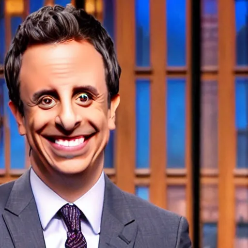 Prompt: last week tonight with seth meyers but he is wearing a funny mask