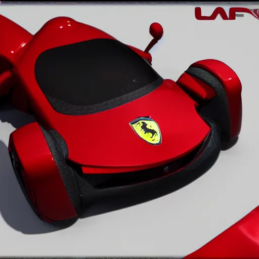 Image similar to a red robot with black hands and feet, Ferrari logo on it's chest | unreal engine | 3D model