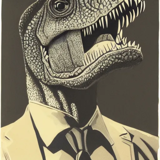 Prompt: old vintagge, t - rex, formal portrait