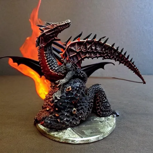 Prompt: “fire breathing dragon, warhammer miniature”