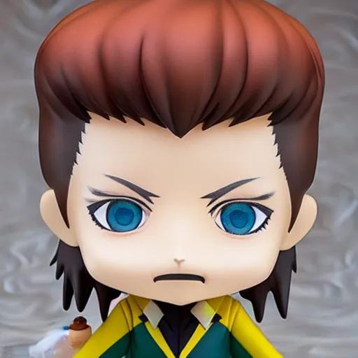 Image similar to a david bowie nendoroid with face makeup, product shot