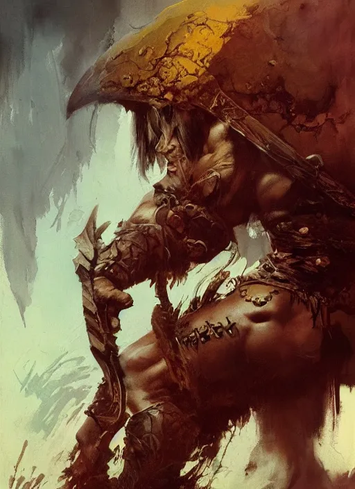 Image similar to conan the barbarian, intricate, elegant, highly detailed, vivid colors, john park, frazetta, sparth, ruan jia, jeffrey catherine jones