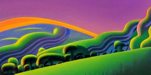 Image similar to a night landscape background, day of the tentacle, eyvind earle