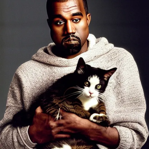 Prompt: Kanye West happy while holding a cat for a 1990s sitcom tv show, Studio Photograph, portrait, very happy C 12.0