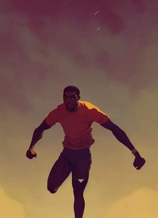 Image similar to dream highly detailed full body portrait of a black man sprinting on the olympics, completely engaged, magnificent, photographic realistic background, by atey ghailan, by greg rutkowski, by greg tocchini, by james gilleard, by joe fenton, by kaethe butcher, trending on instagram, award winning details