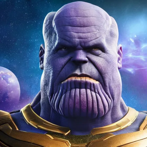 Image similar to thanos but he us as large and round as the planet earth, movie still, cgi render
