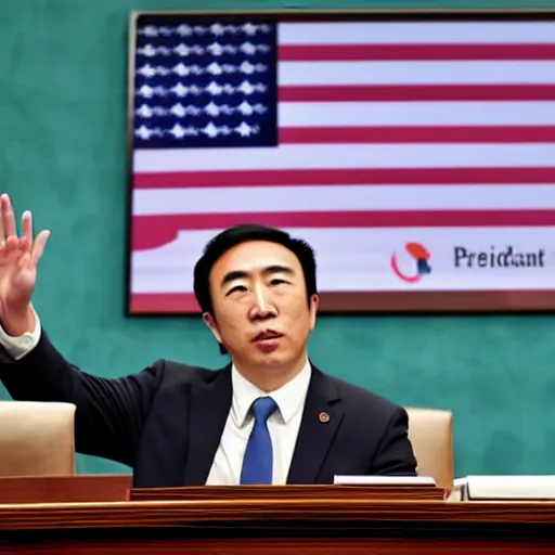 Prompt: President Andrew Yang powerpoint presentation to congress (REUTERS)