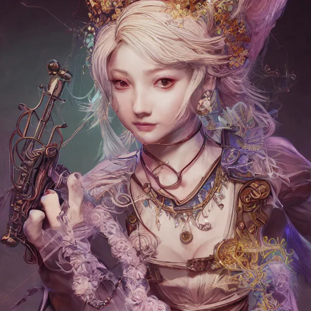 Image similar to the portrait of neutral good colorful female cleric bard as absurdly beautiful, gorgeous, elegant, young gravure idol, an ultrafine hyperdetailed illustration by kim jung gi, irakli nadar, intricate linework, sharp focus, bright colors, octopath traveler, final fantasy, unreal engine 5 highly rendered, global illumination, radiant light, detailed and intricate environment