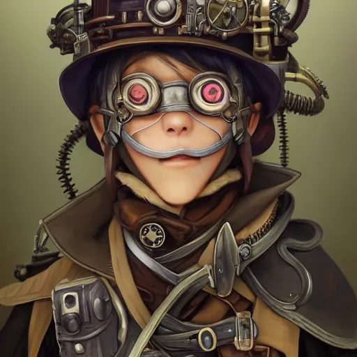 Image similar to a detailed portrait of a made in abyss character with a steampunk mask, by victo ngai and justin gerard, digital art, realistic painting, very detailed, fantasy, dnd, character design, trending on artstation