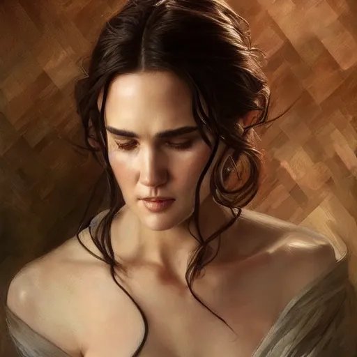 Image similar to ultra realistic illustration, jennifer connelly, intricate, elegant, highly detailed, digital painting, artstation, smooth, sharp focus, art by artgerm and greg rutkowski and alphonse mucha