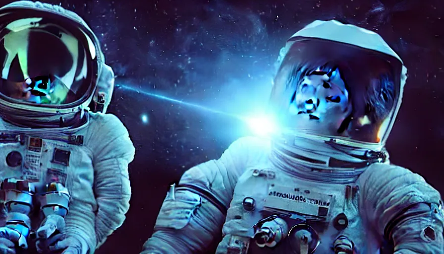 Image similar to movie still of a transcendental astronaut being, cinematic composition, cinematic light, anamorphic lens