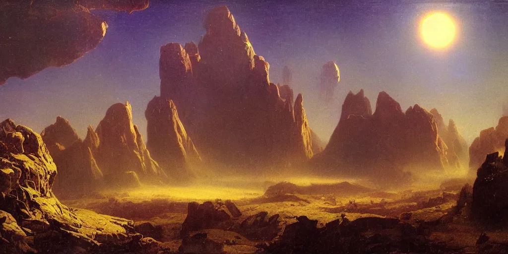 Image similar to landscape image of an extremely alien planet, by Albert Bierstadt