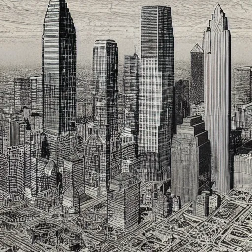 Image similar to dallas skyline by ed fairburn, joseph clement coll, franklin booth